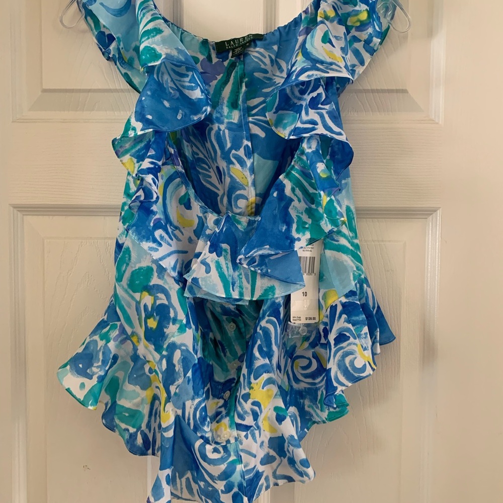 Ralph Lauren Blue and Green Silk Top